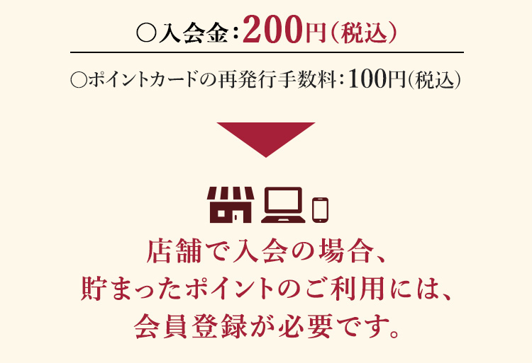 ○入会金：200円（税込）　○再発行手数料：100円（税込）